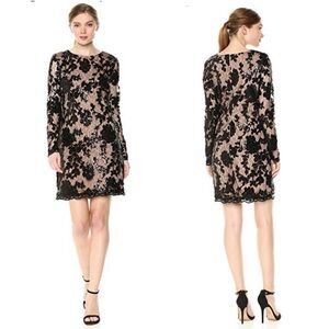 Dress The Population Grace Sequin Floral Lace Mini Dress Large Black Nude Lining